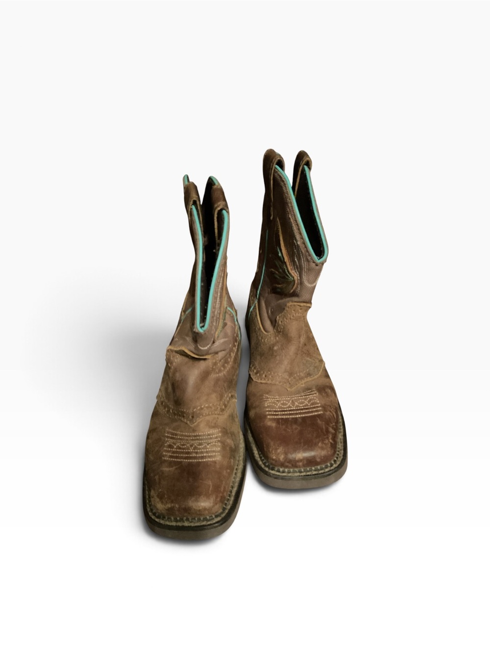 Justin Boots Brown Cowboy Boots with Turquoise Trim